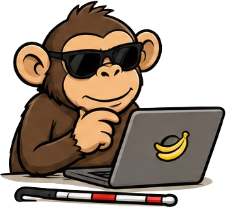 Ape working on a laptop
